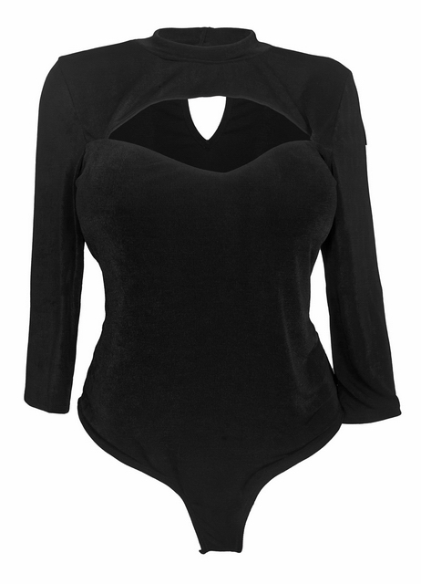 Plus Size Peephole Bodysuit Black Photo 1