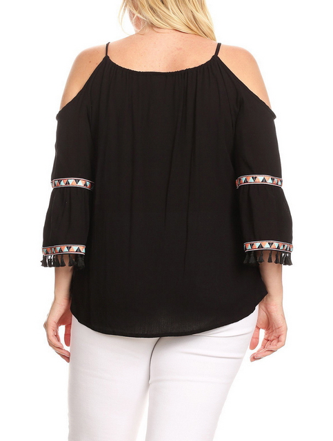 Plus Size Cold Shoulder Bell Sleeve Top Black Photo 2