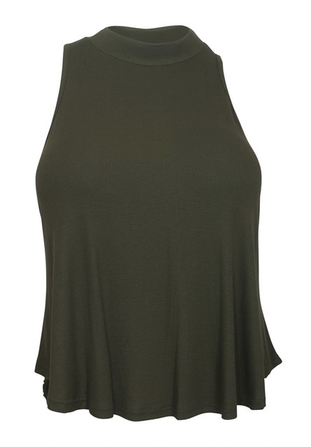 Plus Size Cropped Sleeveless Peephole Top Dark Olive Photo 1