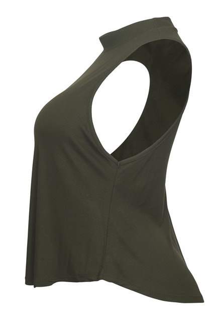 Plus Size Cropped Sleeveless Peephole Top Dark Olive Photo 3