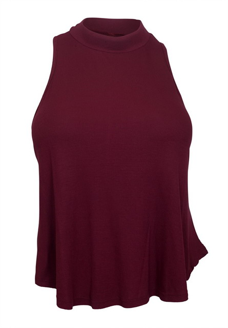 Plus Size Cropped Sleeveless Peephole Top Burgundy Photo 1