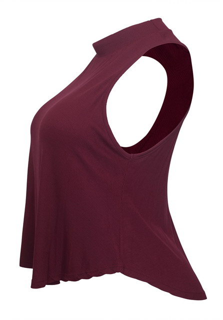 Plus Size Cropped Sleeveless Peephole Top Burgundy Photo 3