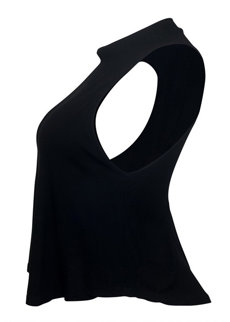 Plus Size Cropped Sleeveless Peephole Top Black Photo 3