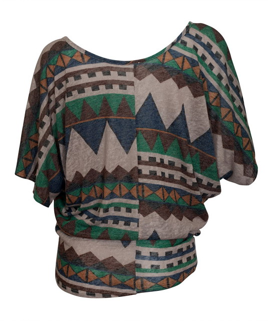 Plus Size Dolman Sleeve Top Abstract Print Green Photo 2