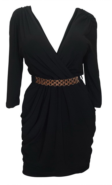 Plus size Deep V-Neck Wrap Bodice Long Sleeve Dress Black Photo 1