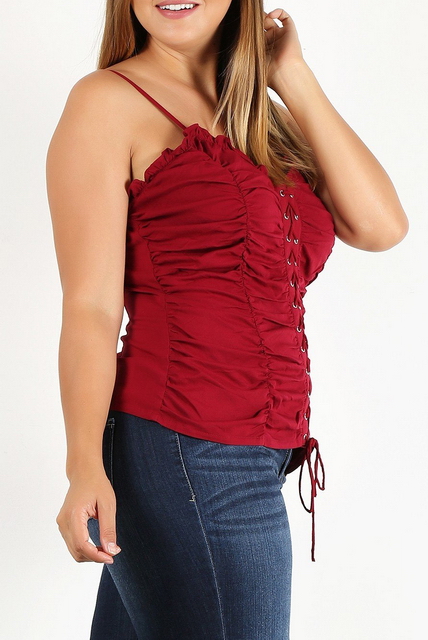 Plus Size Lace Up Corset Top Burgundy Photo 2