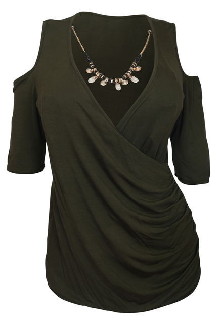 Plus Size Wrap Bodice Top with Necklace Detail Olive Photo 1