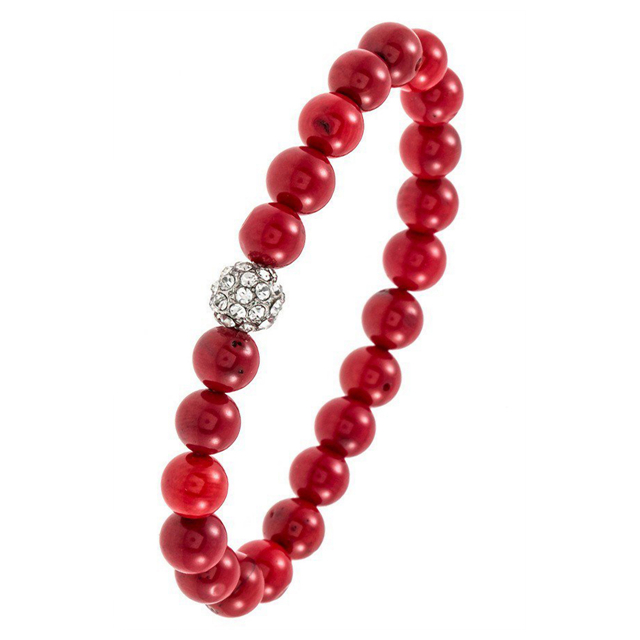 Rhinestone Orb Semi Precious Bead Stretch Bracelet Red Photo 1