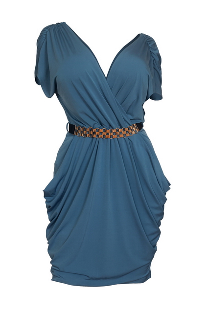 Plus size Deep V-Neck Wrap Bodice Dress Storm Blue Photo 1