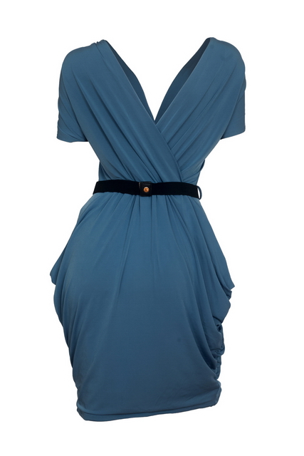 Plus size Deep V-Neck Wrap Bodice Dress Storm Blue Photo 2