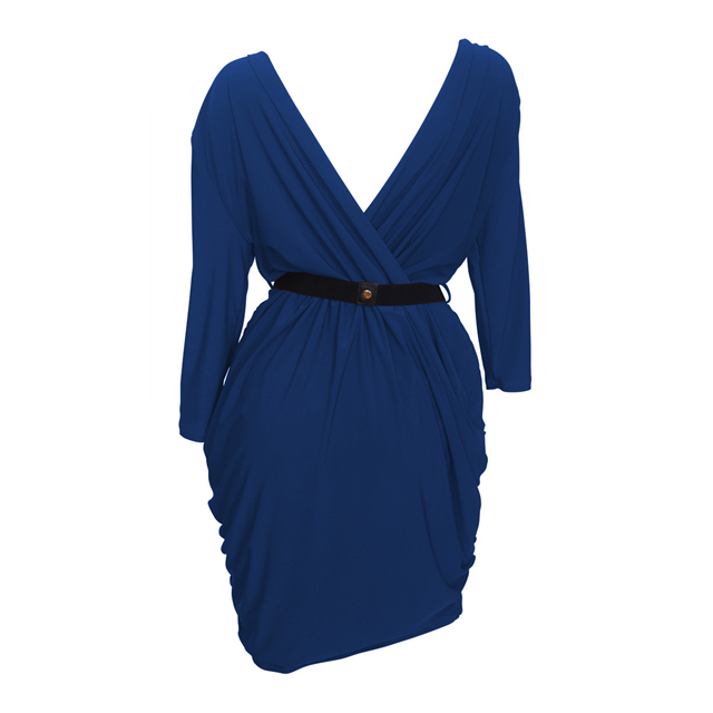 Plus size Deep V-Neck Wrap Bodice Long Sleeve Dress Royal Blue Photo 2