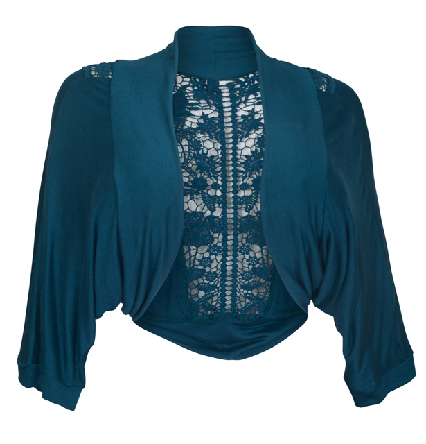  Plus Size Floral Laced Back Cropped Bolero Shrug Teal Photo 1