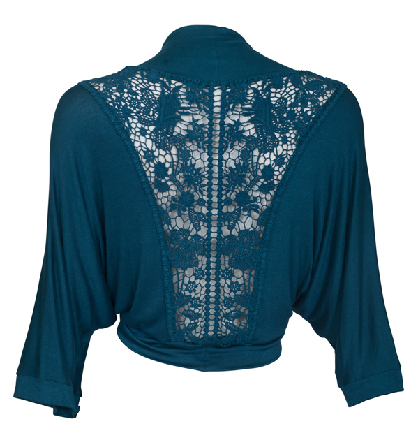  Plus Size Floral Laced Back Cropped Bolero Shrug Teal Photo 2