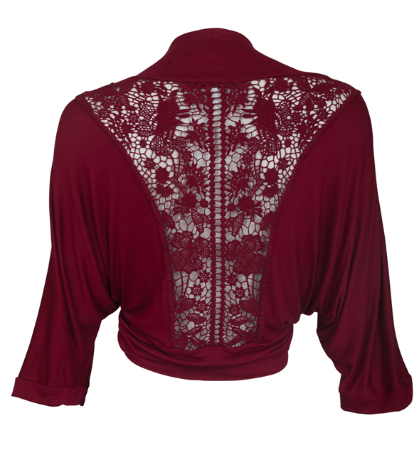  Plus Size Floral Laced Back Cropped Bolero Shrug Burgundy Photo 2