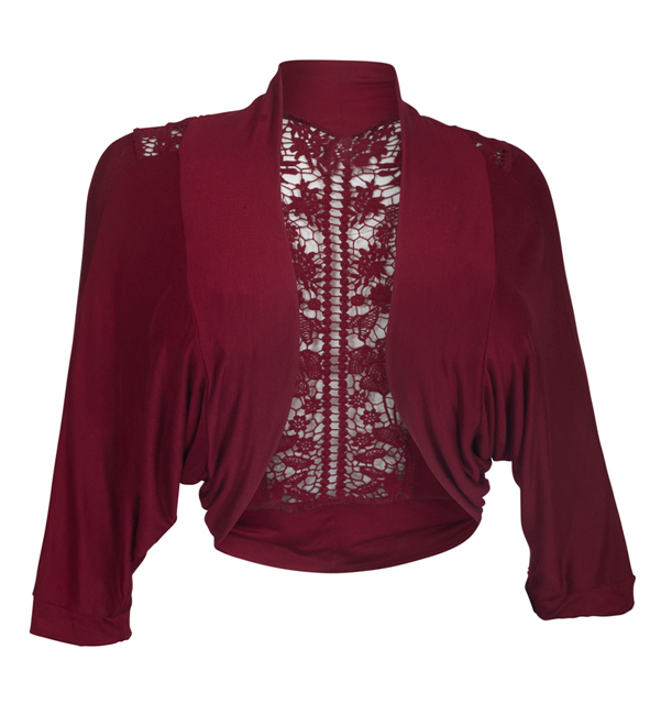  Plus Size Floral Laced Back Cropped Bolero Shrug Burgundy Photo 1