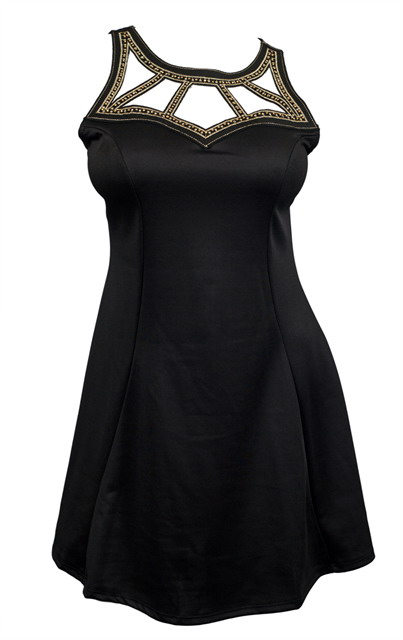 Plus Size Embellished Slimming Cutout Dress Black Photo 1