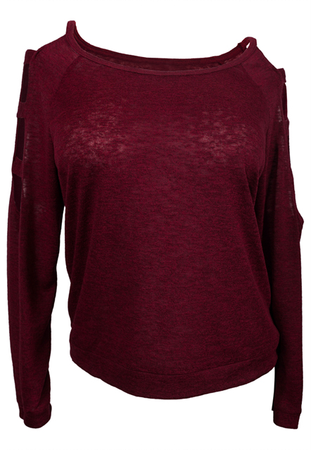 Plus size Cutout Long Sleeve Knit Top Burgundy Photo 1