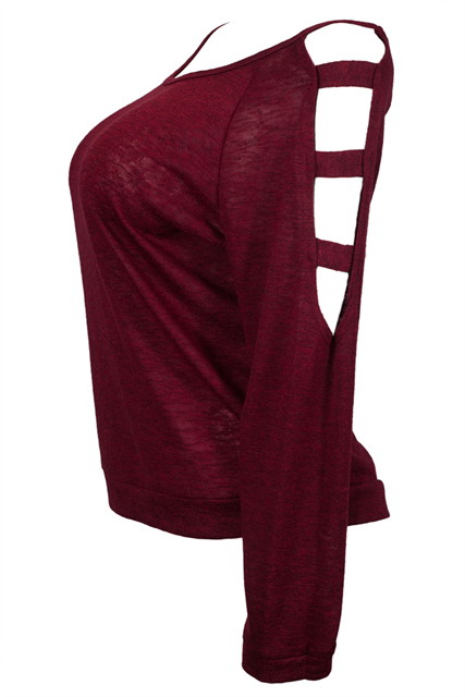  Plus size Cutout Long Sleeve Knit Top Burgundy Photo 2