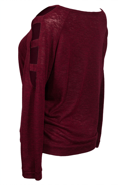  Plus size Cutout Long Sleeve Knit Top Burgundy Photo 3