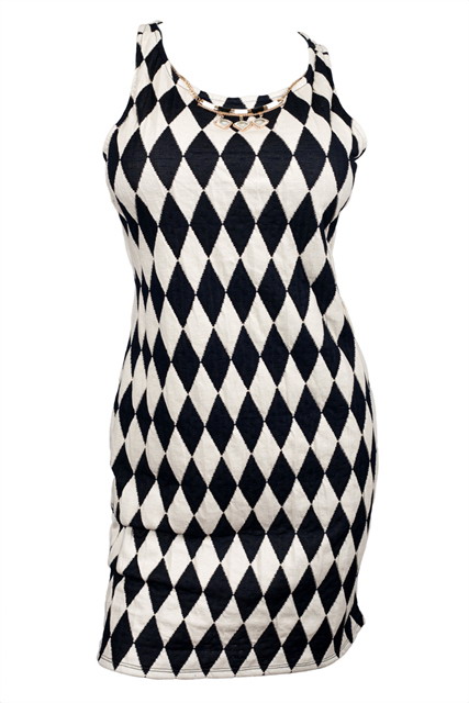 Plus Size Checkered Dress with Necklace Detail Photo 1