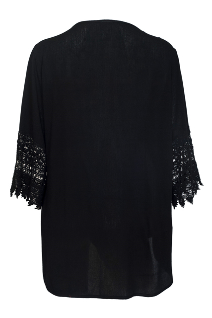 Plus Size Crochet Detail Open Front Cardigan Black Photo 2