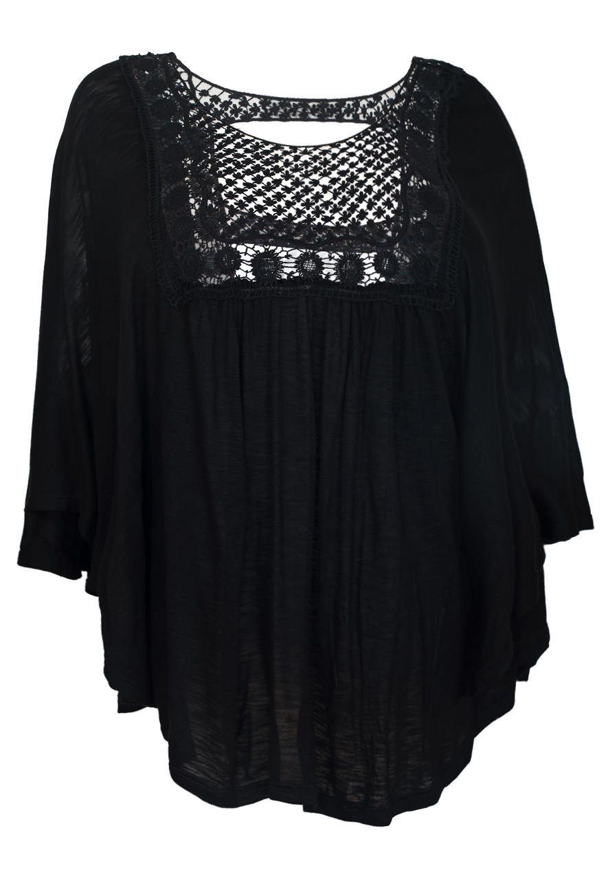 Plus Size Crochet Poncho Top Black Photo 1