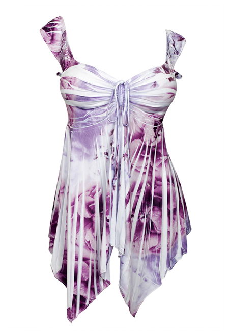 Plus size Deep V-neck Asymmetric Slimming Sublimation Print Top Violet Photo 1