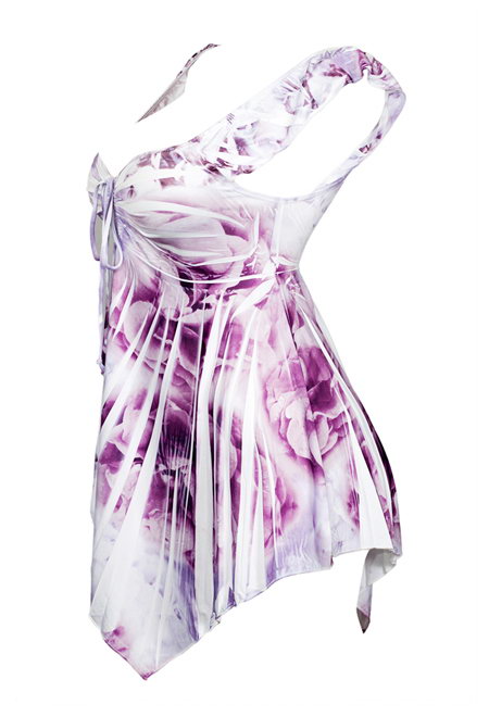 Plus size Deep V-neck Asymmetric Slimming Sublimation Print Top Violet Photo 3