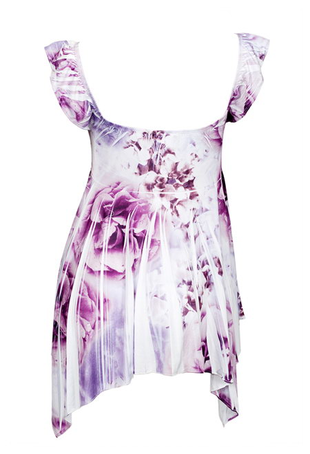 Plus size Deep V-neck Asymmetric Slimming Sublimation Print Top Violet Photo 2