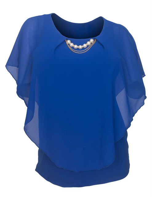 Plus Size Layered Poncho Top Pearl Pendant Royal Blue 18927 Photo 1