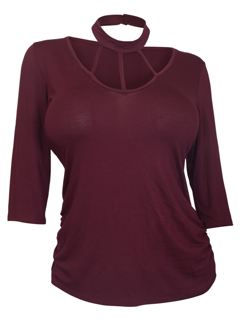 Plus Size Mock Turtleneck Cutout Top Burgundy Photo 1