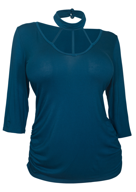 Plus Size Mock Turtleneck Cutout Top Teal Photo 1