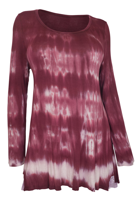 Plus Size Long Sleeve Tie Dye Tunic Top Burgundy Photo 1