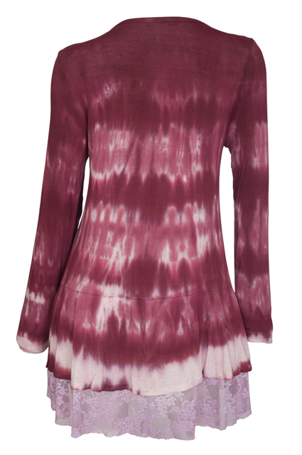 Plus Size Long Sleeve Tie Dye Tunic Top Burgundy Photo 2