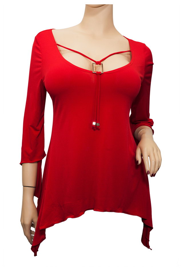 Plus size Deep Cut Pendant Accented Slimming Top Hot Red Photo 1