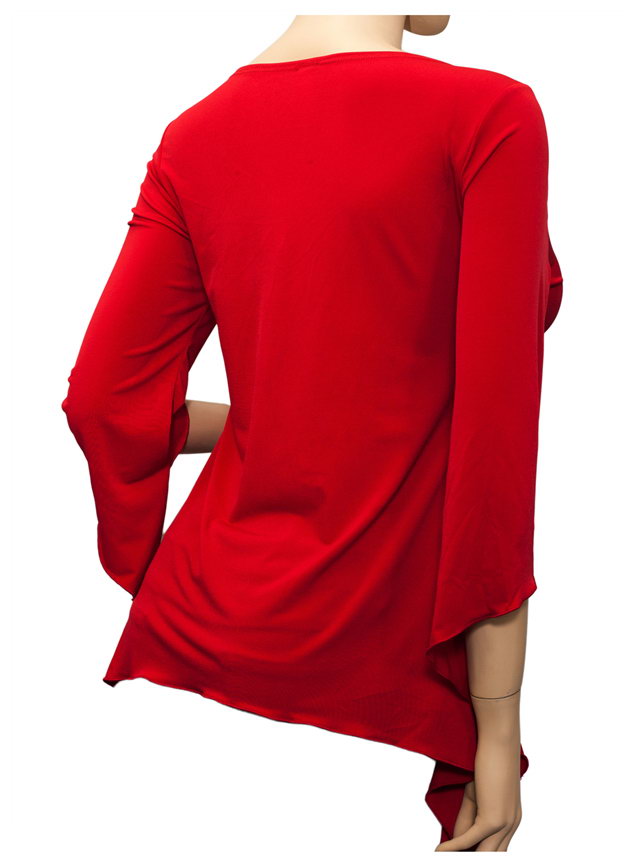 Plus size Deep Cut Pendant Accented Slimming Top Hot Red Photo 2