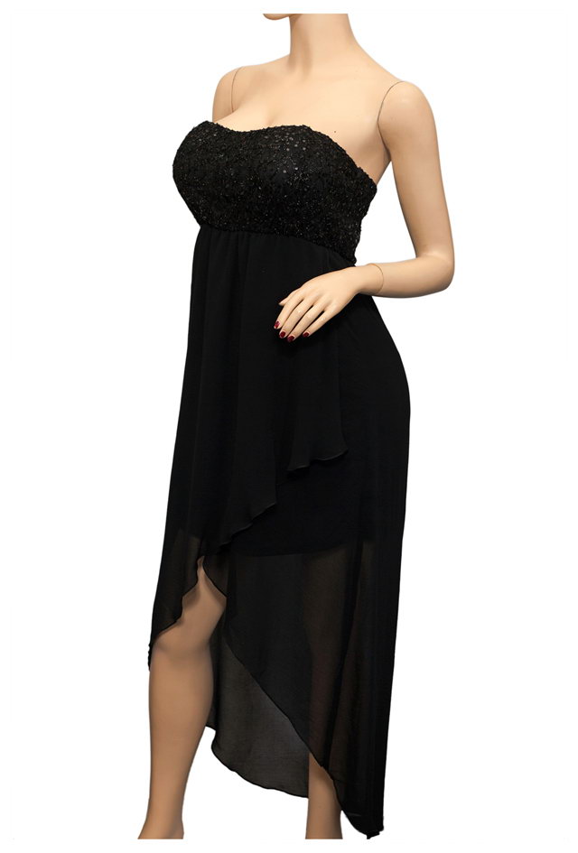 Plus size Sequined Bodice High-Low Chiffon Dress Black Photo 2