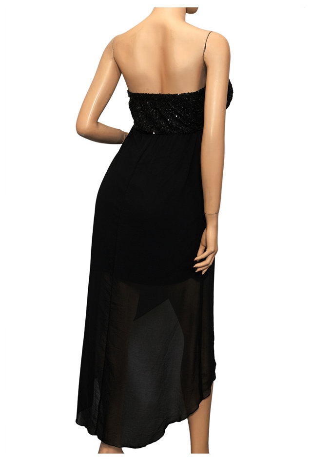 Plus size Sequined Bodice High-Low Chiffon Dress Black Photo 3