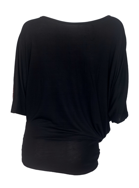 Plus size Sequin Detail Diagonal Hem Scoop Neck Top Black 191027 Photo 2