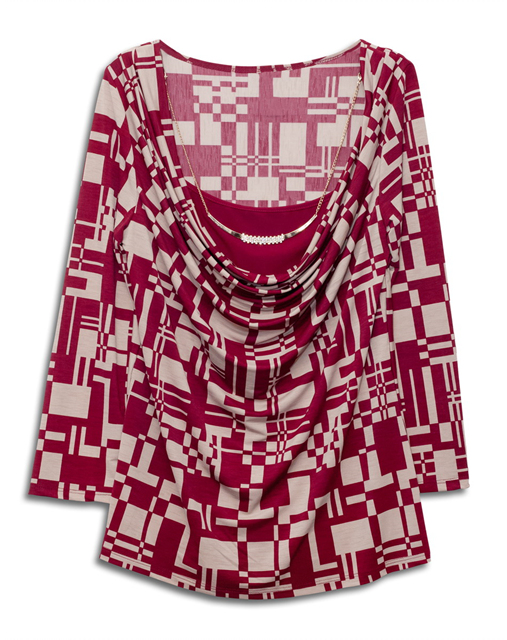 Plus size Layered Long Sleeve Top With Necklace Detail Abstract Print Burgundy Photo 1