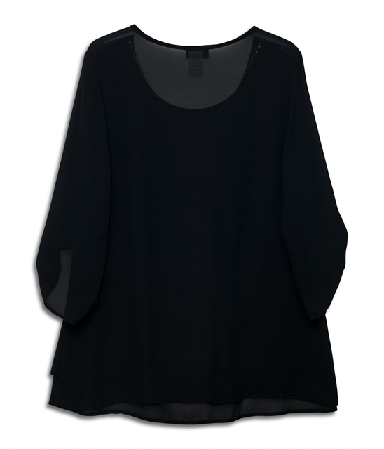 Plus size Layered Long Sleeve Chiffon Necklace Top Black Photo 2