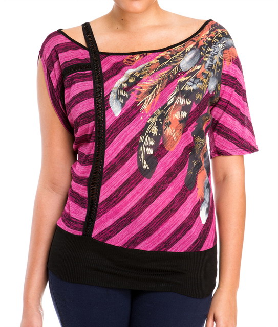 Plus Size Designer Print Off Shoulder Top Pink Photo 1