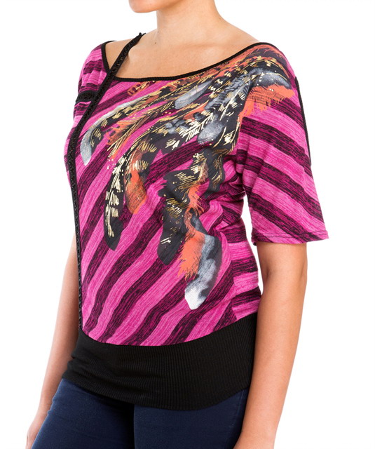 Plus Size Designer Print Off Shoulder Top Pink Photo 3