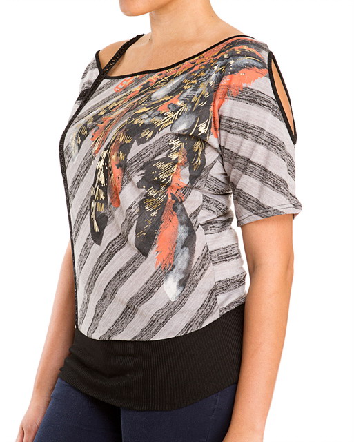 Plus Size Designer Print Off Shoulder Top Gray Photo 2