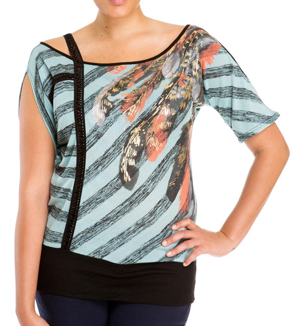 Plus Size Designer Print Off Shoulder Top Mint Photo 1