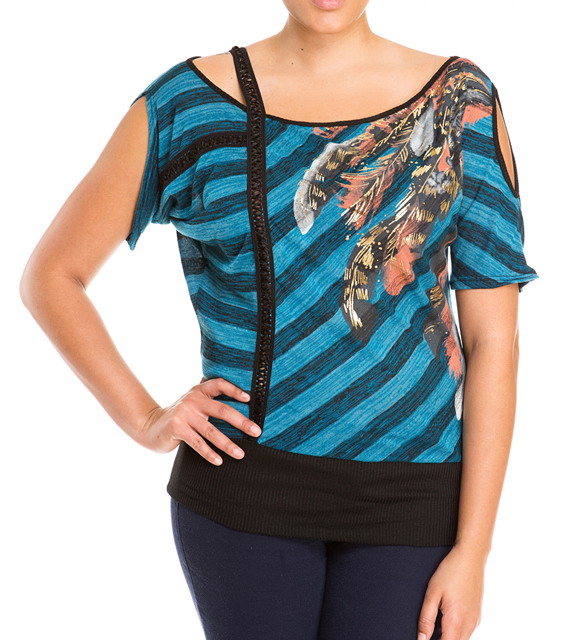 Plus Size Designer Print Off Shoulder Top Teal Photo 1