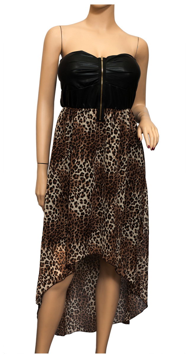 Plus size Strapless Zip-Front Hi-Lo Dress Animal Print Photo 1