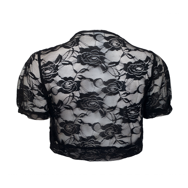 Plus Size Floral Lace Sheer Cropped Bolero Shrug Black  Photo 2