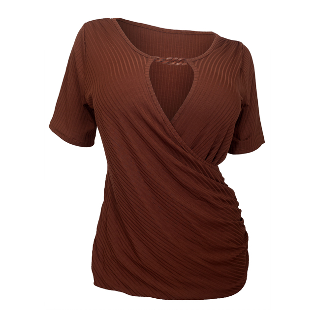 Plus Size Low Cut Wrap Bodice Top Brown Photo 1