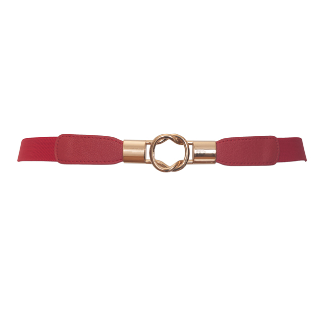 Plus size Gold Interlock Buckle Skinny Elastic Belt Red Photo 1